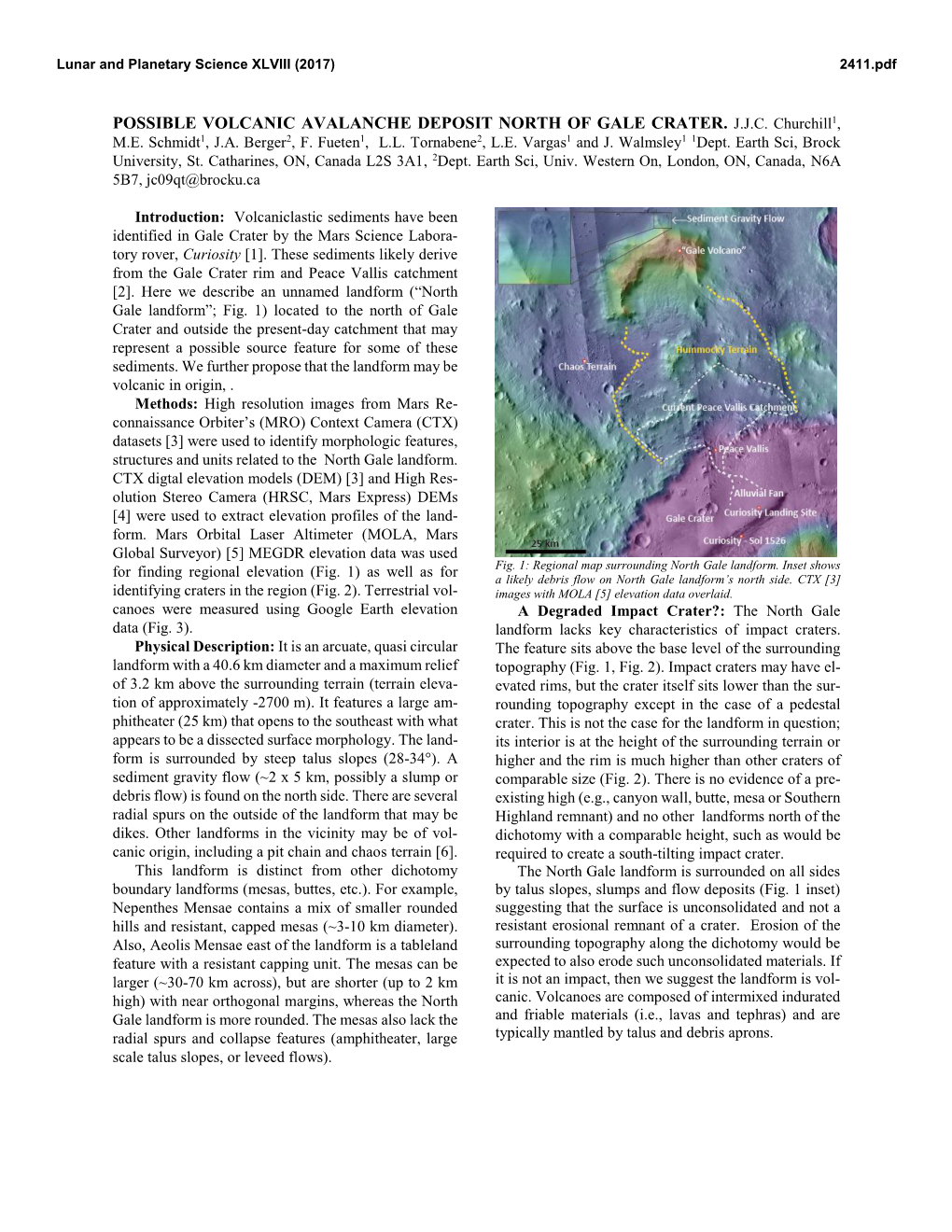 Possible Volcanic Avalanche Deposit North of Gale Crater