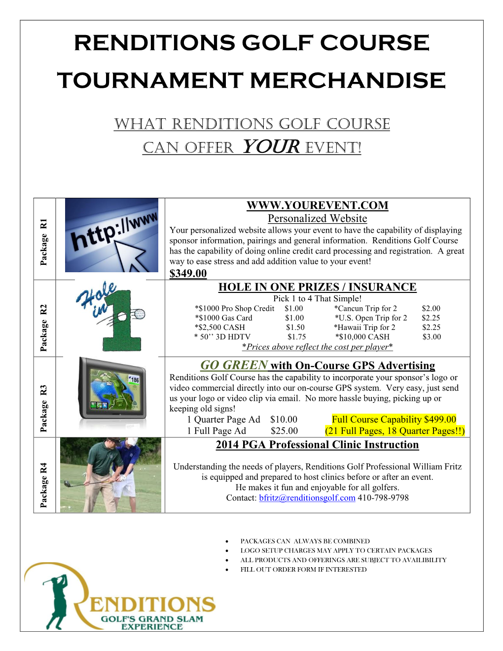 Renditions Golf Course Tournament Merchandise