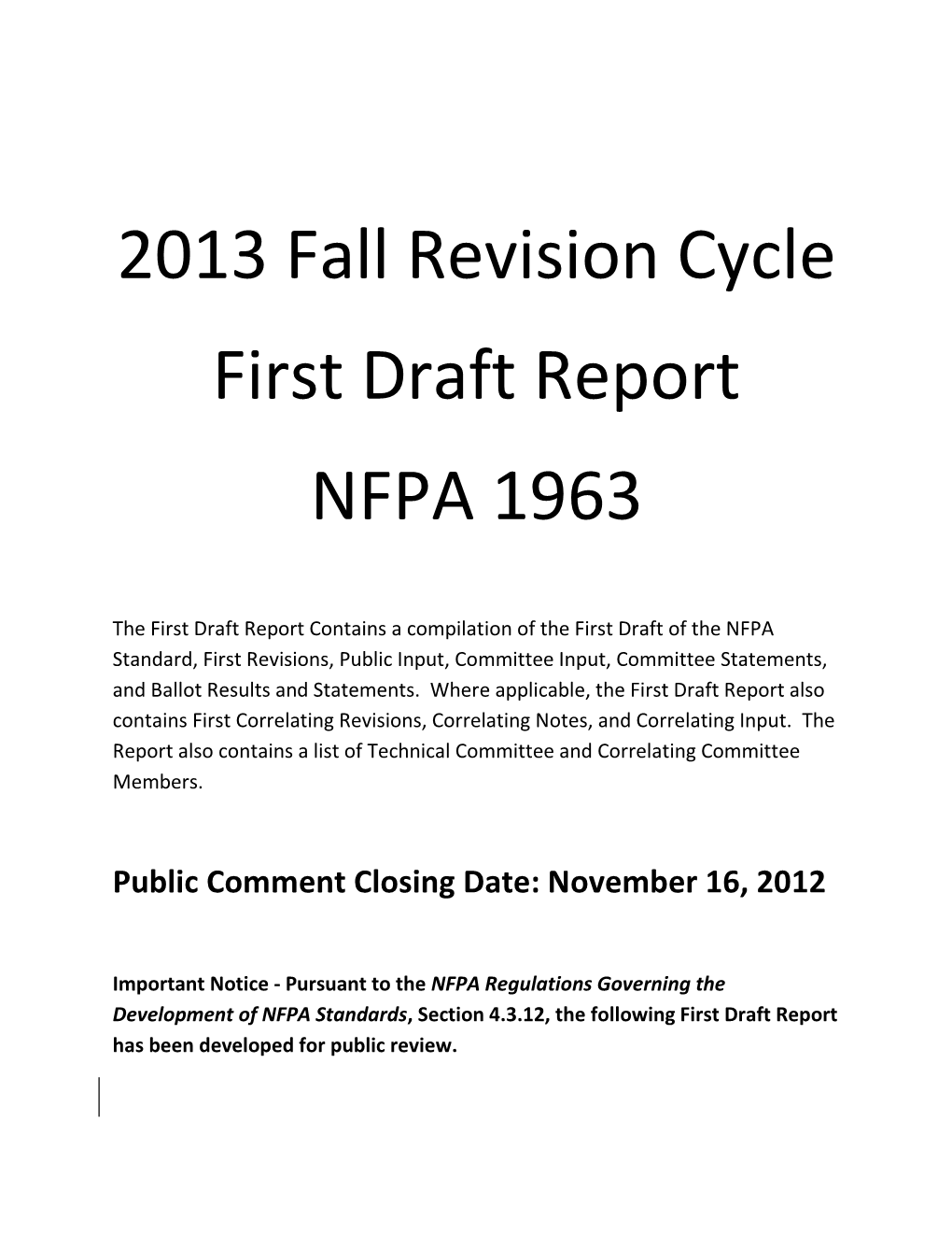 2013 Fall Revision Cycle First Draft Report NFPA 1963