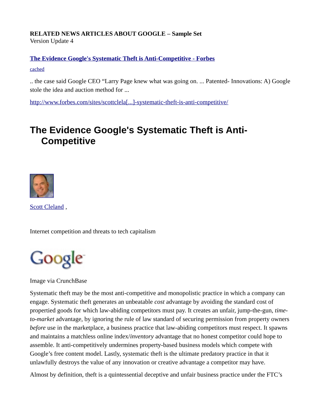 The Evidence Google's Systematic Theft Is Anti- Competitive