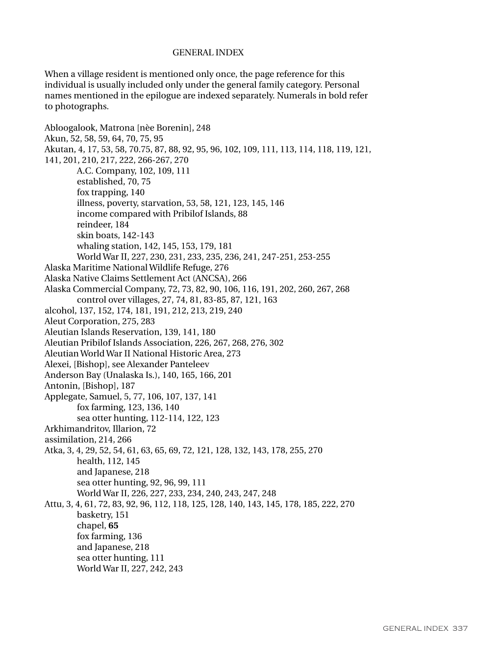 GENERAL INDEX When a Village Resident Is Mentioned Only Once, the Page Reference for This Individual Is Usually Included Only Un