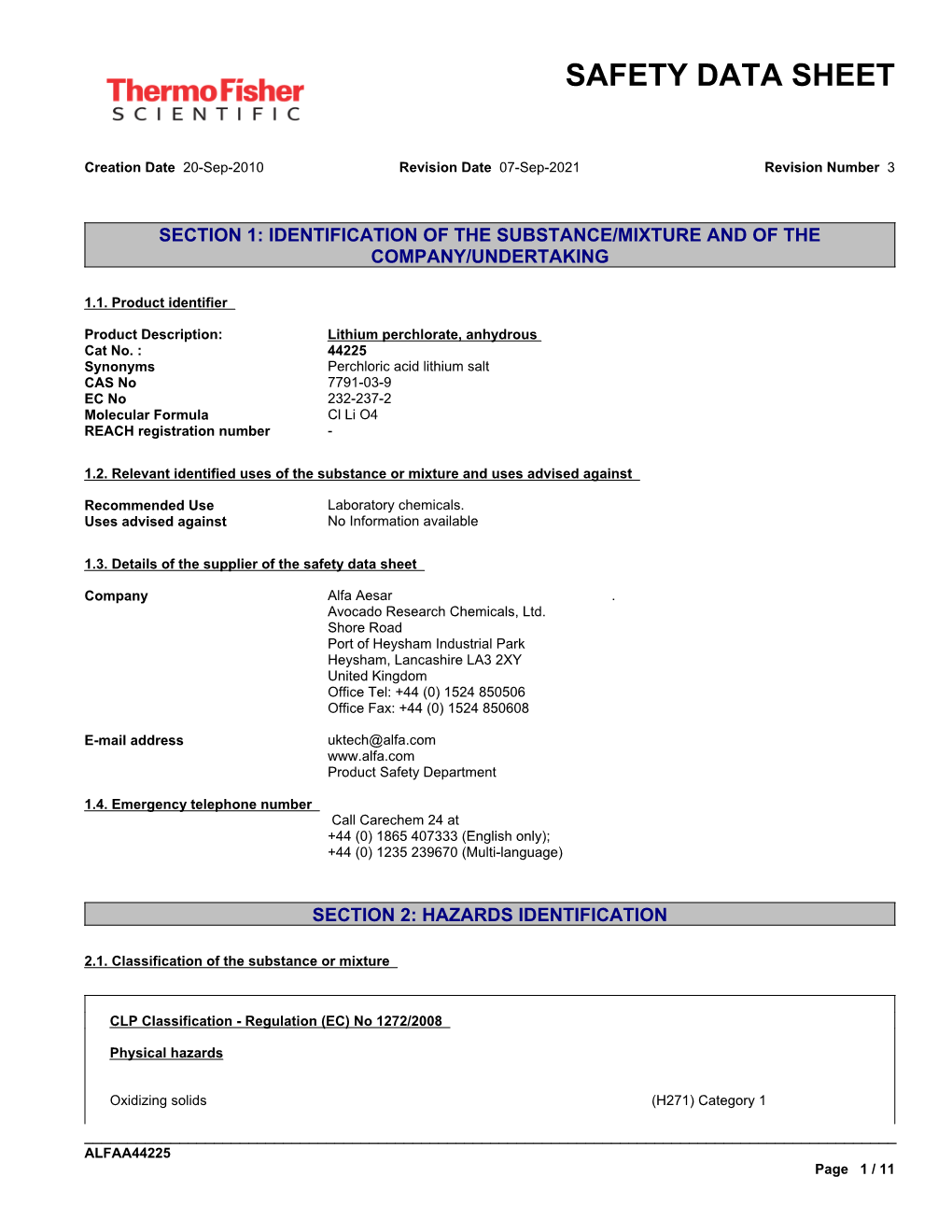 Safety Data Sheet