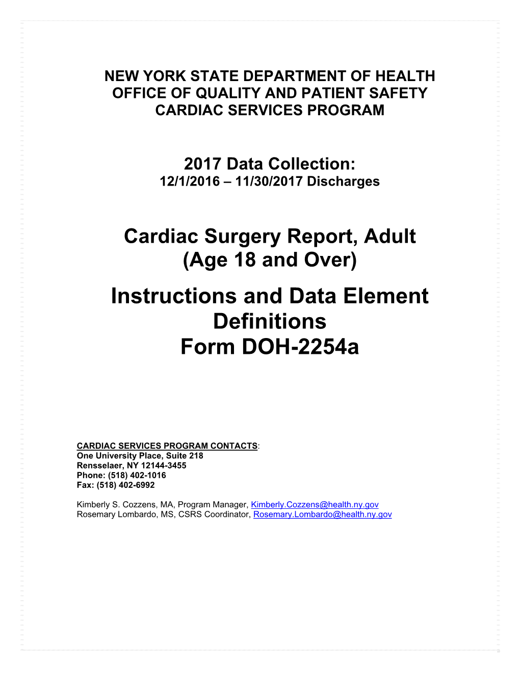 Instructions and Data Element Definitions Form DOH-2254A