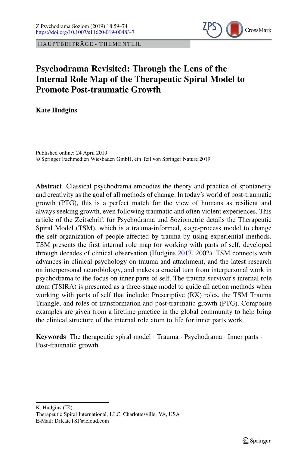 Psychodrama Revisited: Through the Lens of the Internal Role Map of the Therapeutic Spiral Model to Promote Post-Traumatic Growth