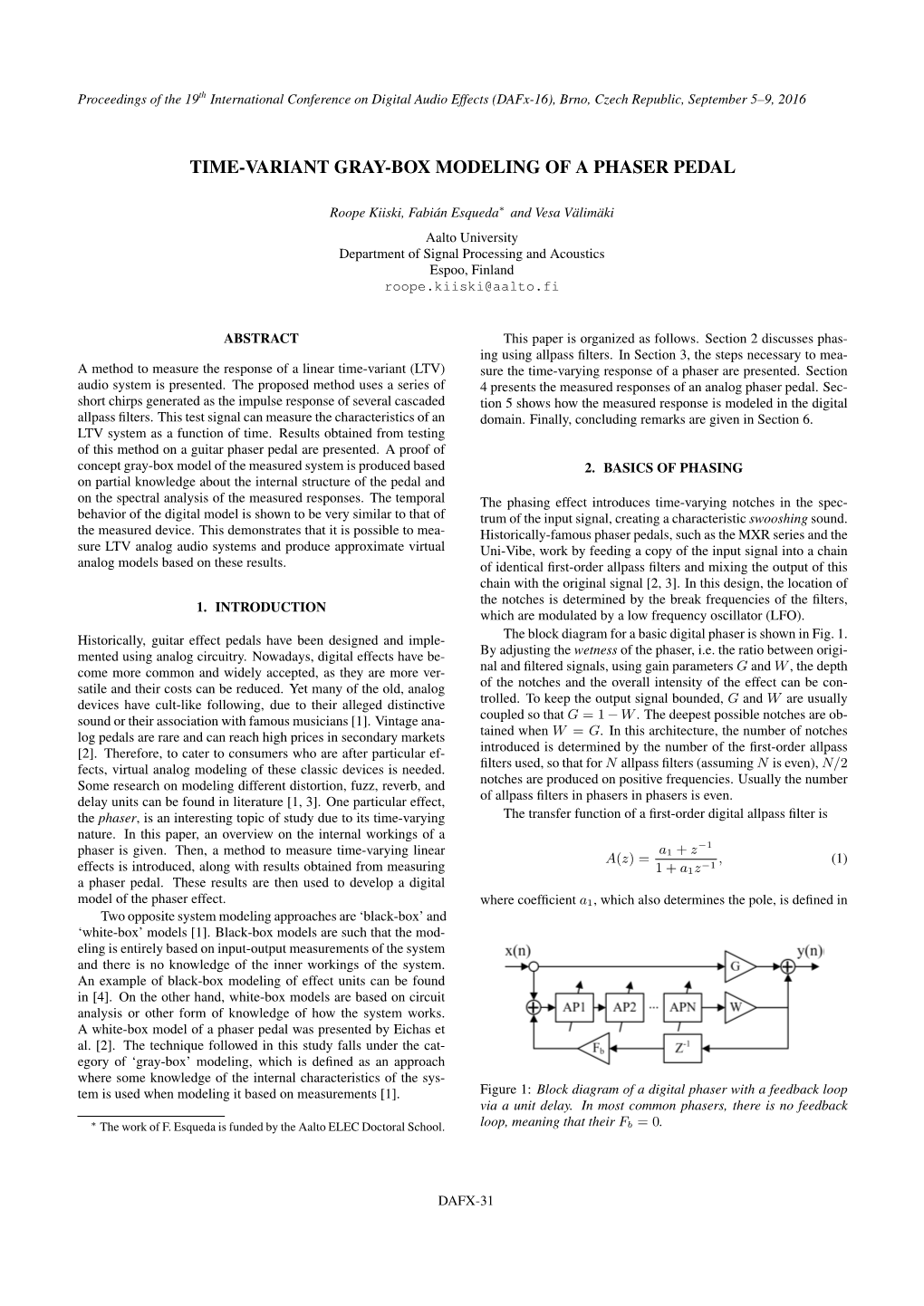 Time-Variant Gray-Box Modeling of a Phaser Pedal