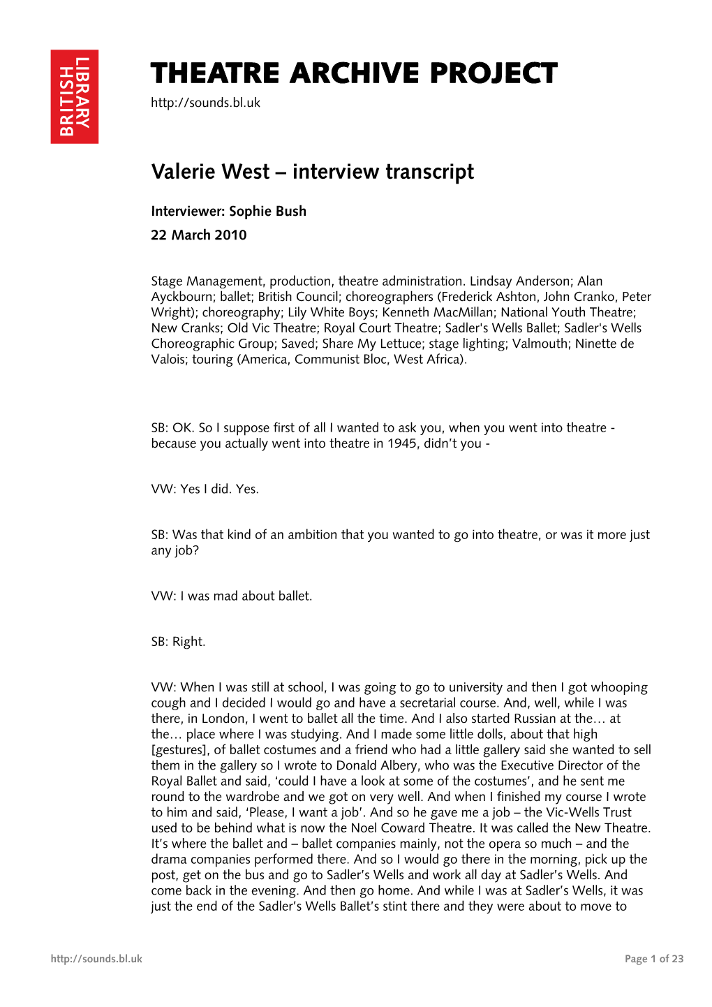 Valerie West – Interview Transcript