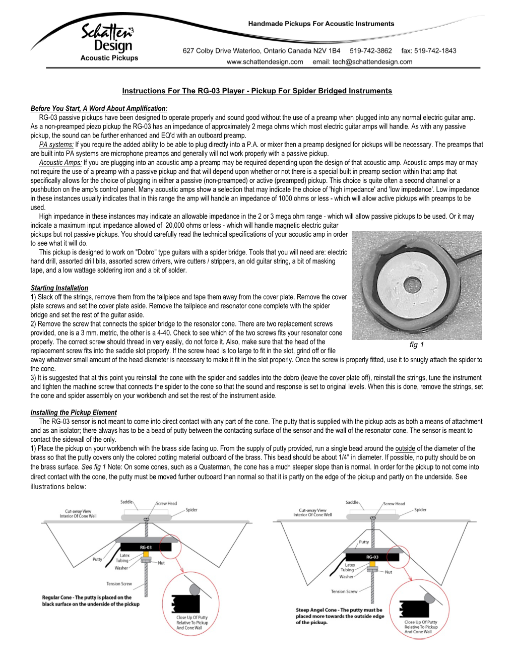 Instructions for the RG-03 Player - Pickup for Spider Bridged Instruments