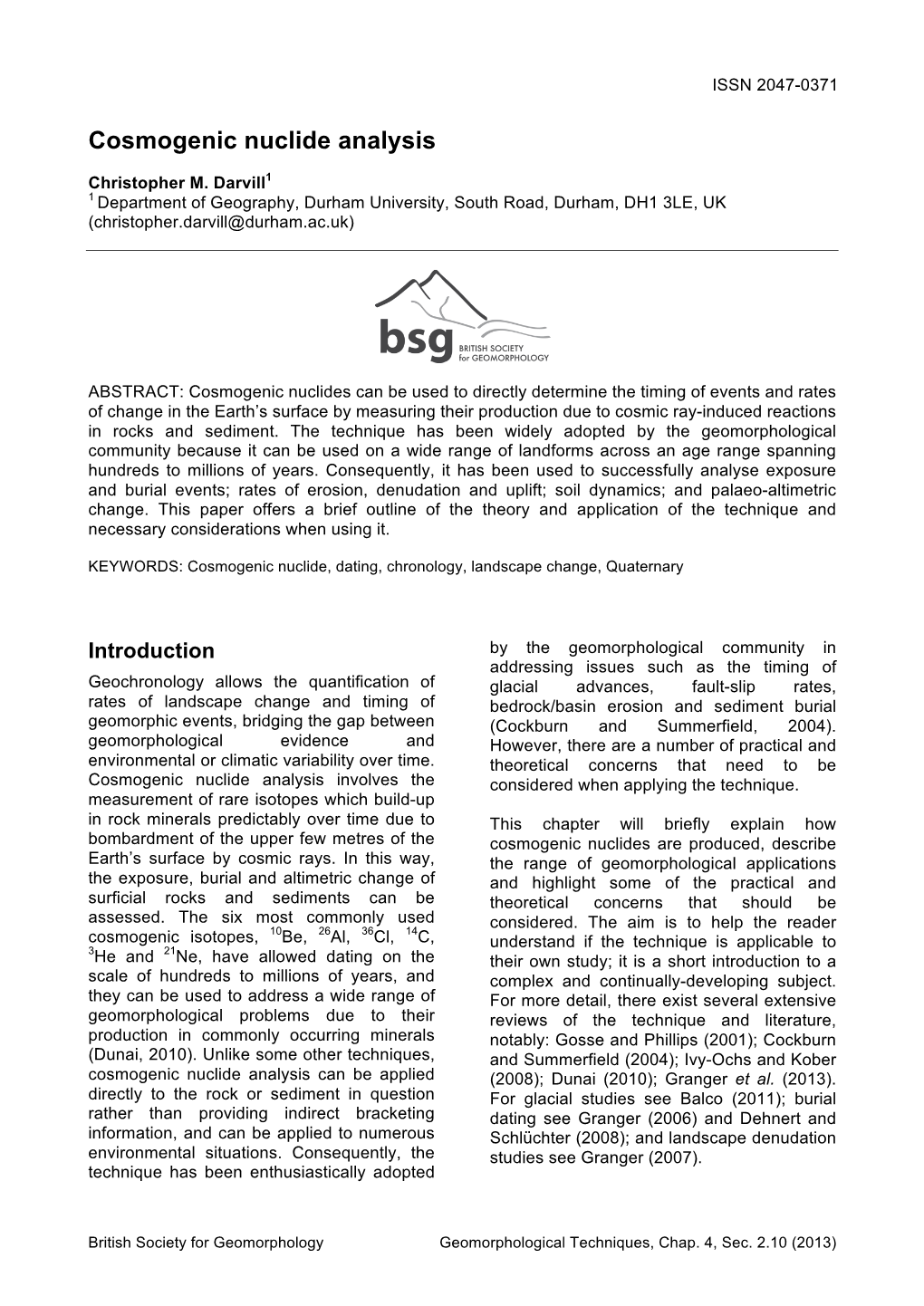 Cosmogenic Nuclide Analysis