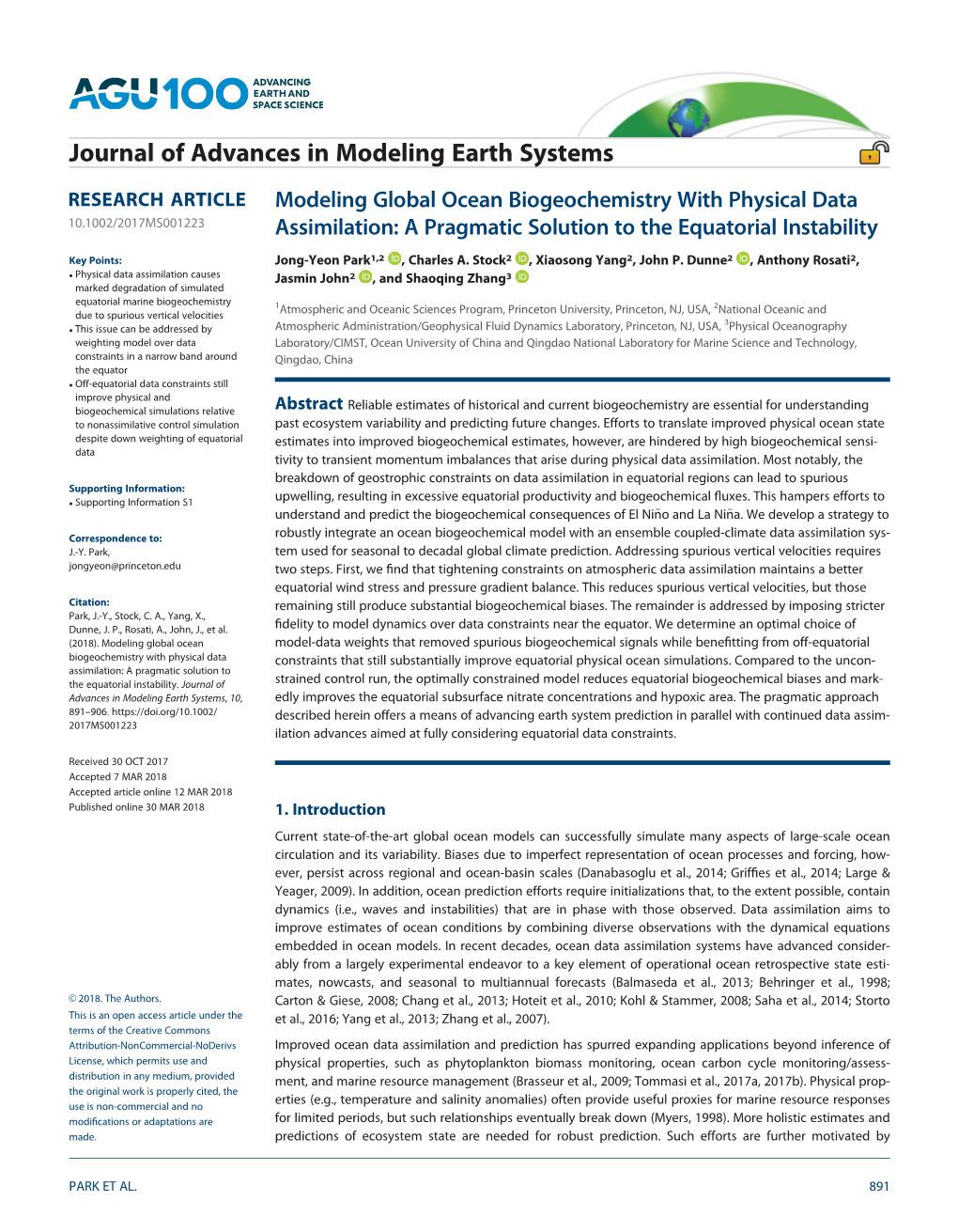 Modeling Global Ocean Biogeochemistry with Physical Data Assimilation: a Pragmatic Solution to the Equatorial Instability