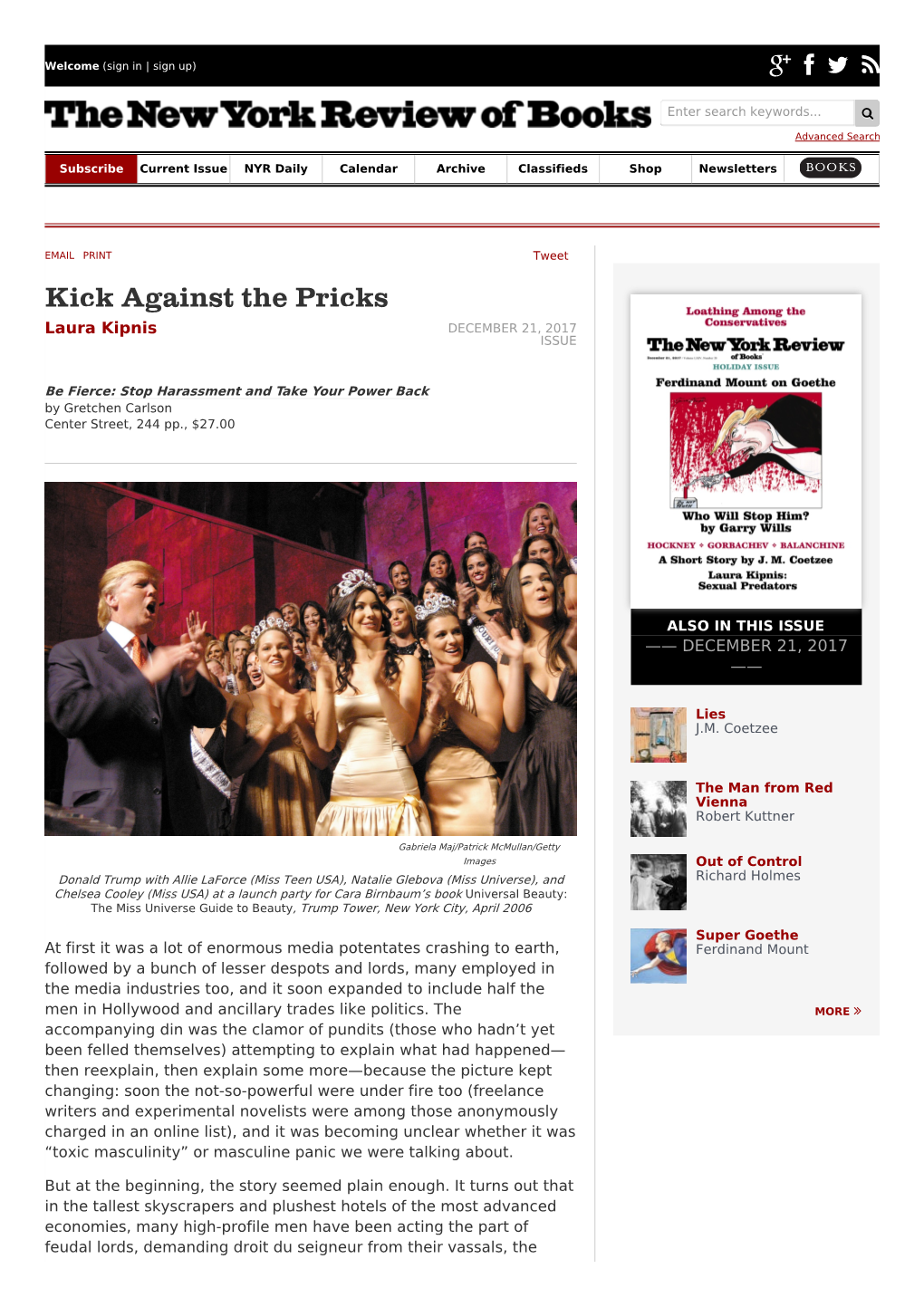 Kick Against the Pricks | by Laura Kipnis | the New York Review Of