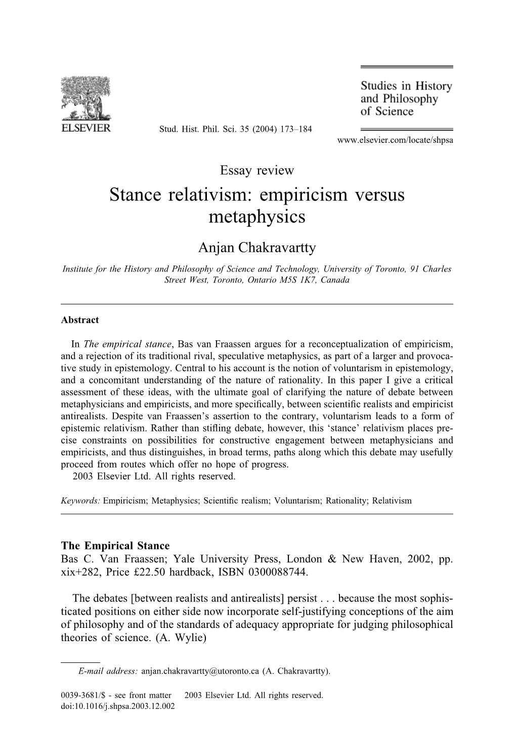 Stance Relativism: Empiricism Versus Metaphysics