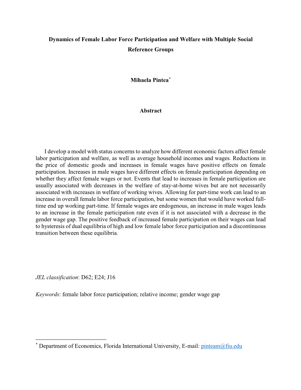 Dynamics of Female Labor Force Participation and Welfare with Multiple Social Reference Groups