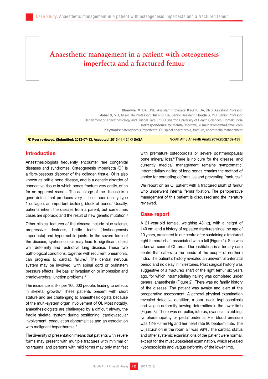 Anaesthetic Management in a Patient with Osteogenesis Imperfecta and a Fractured Femur