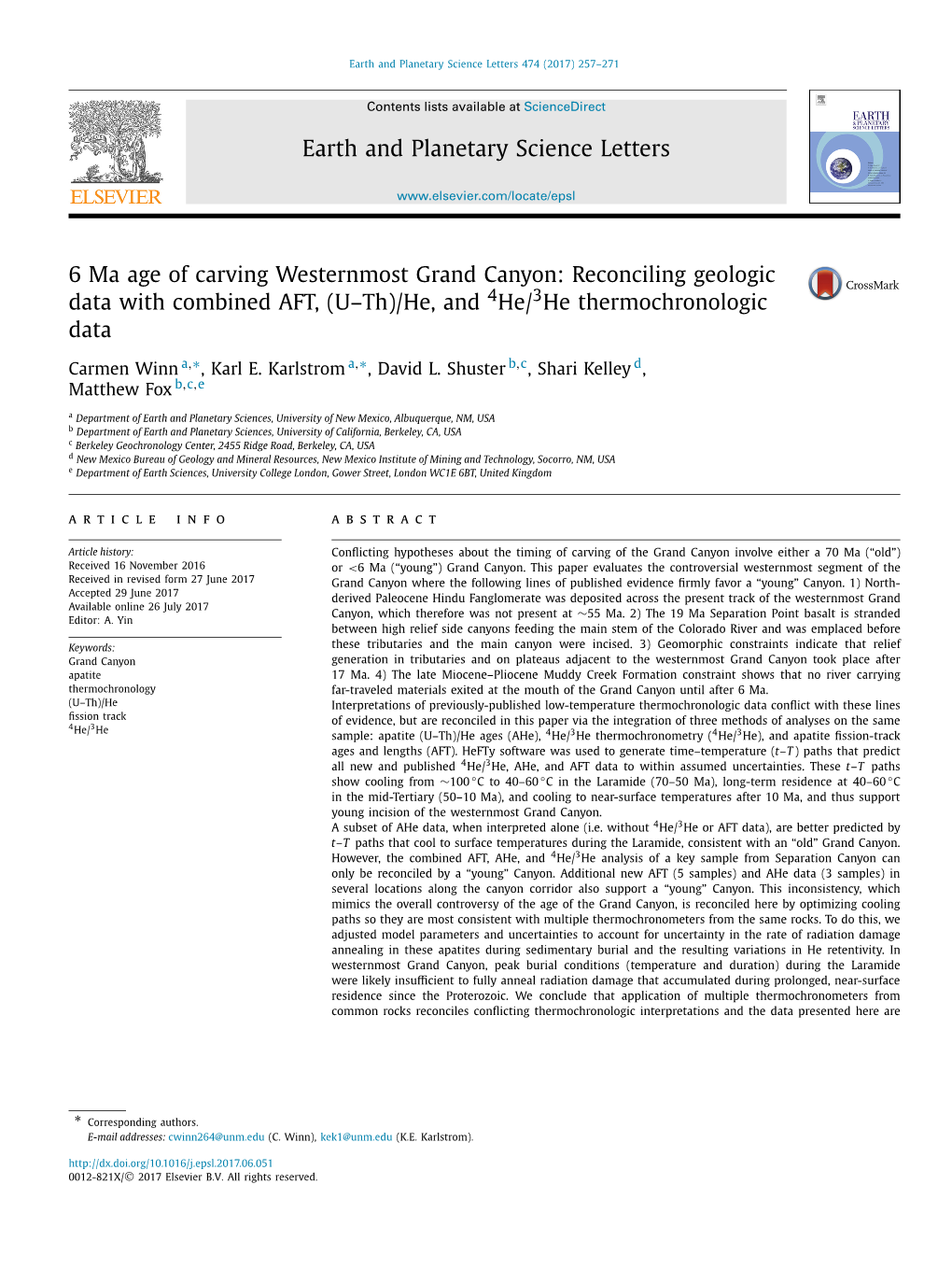 6 Ma Age of Carving Westernmost Grand Canyon