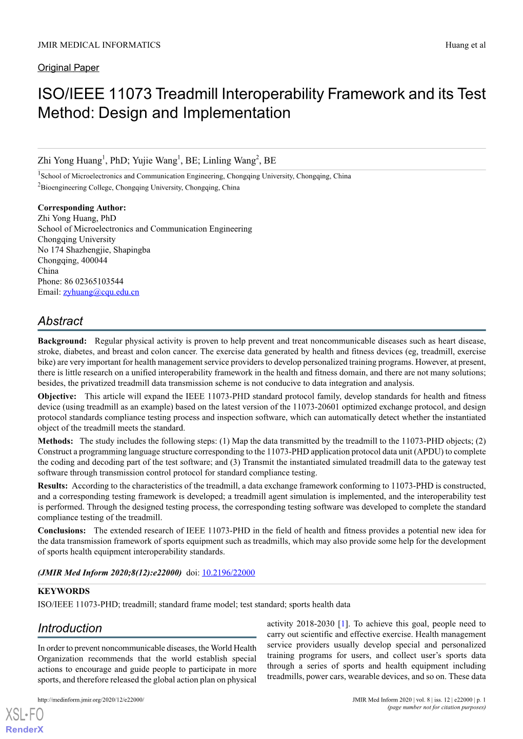 ISO/IEEE 11073 Treadmill Interoperability Framework and Its Test Method: Design and Implementation