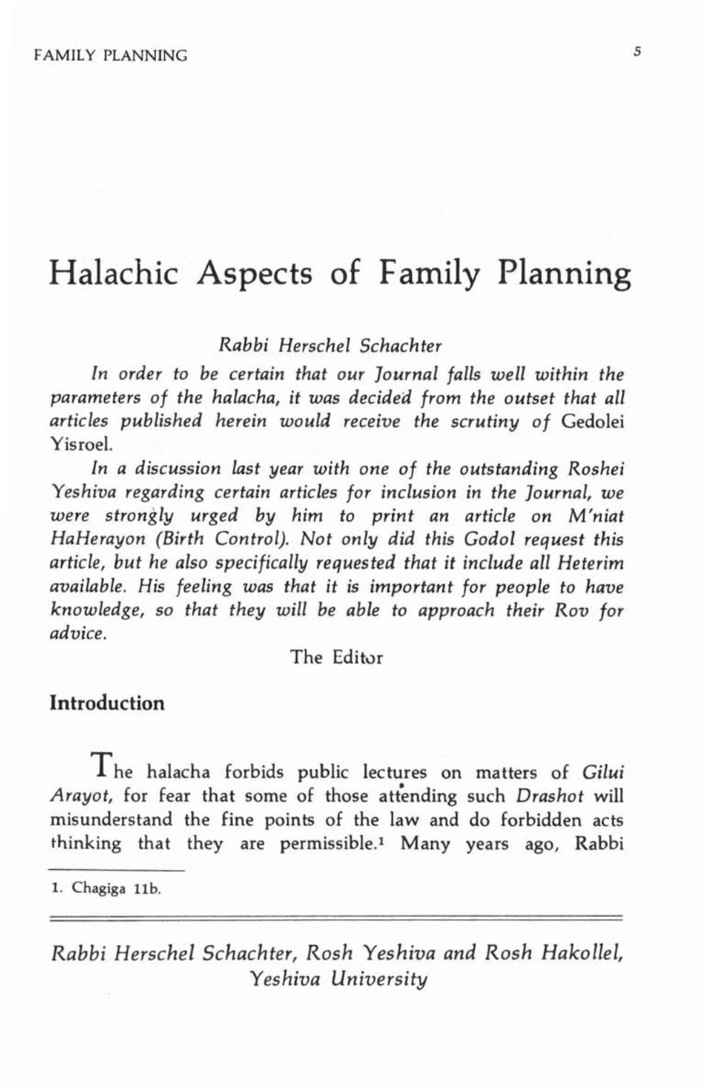 Halachic Aspects of Family Planning