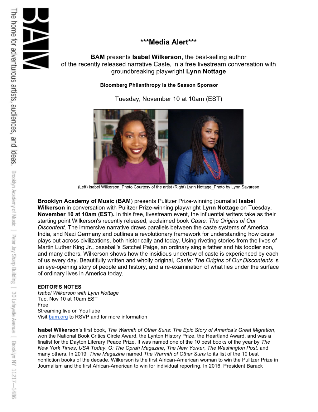 Isabel Wilkerson and Lynn Nottage In