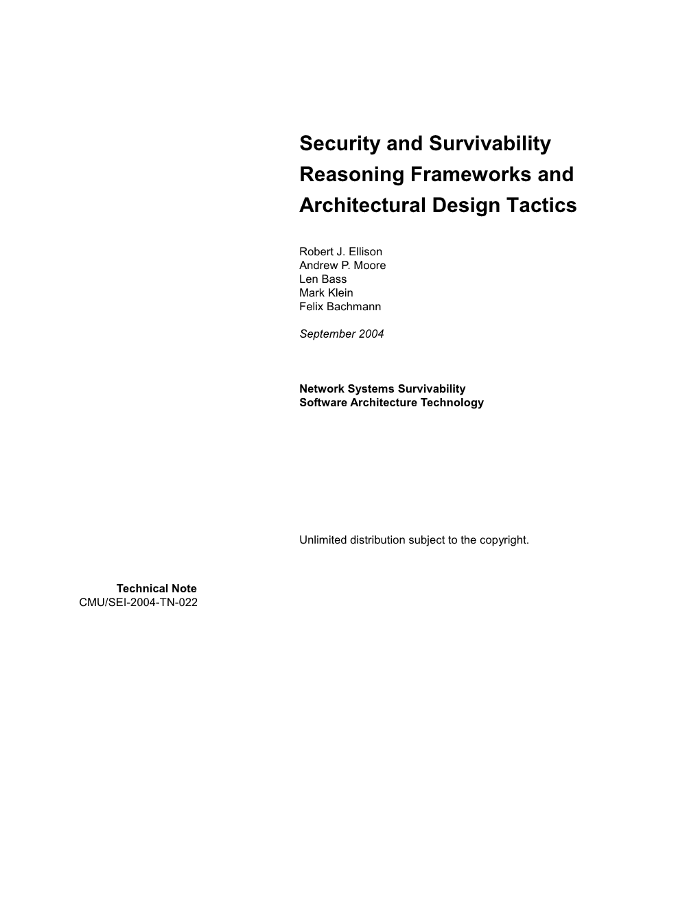 Security and Survivability Reasoning Frameworks and Architectural Design Tactics