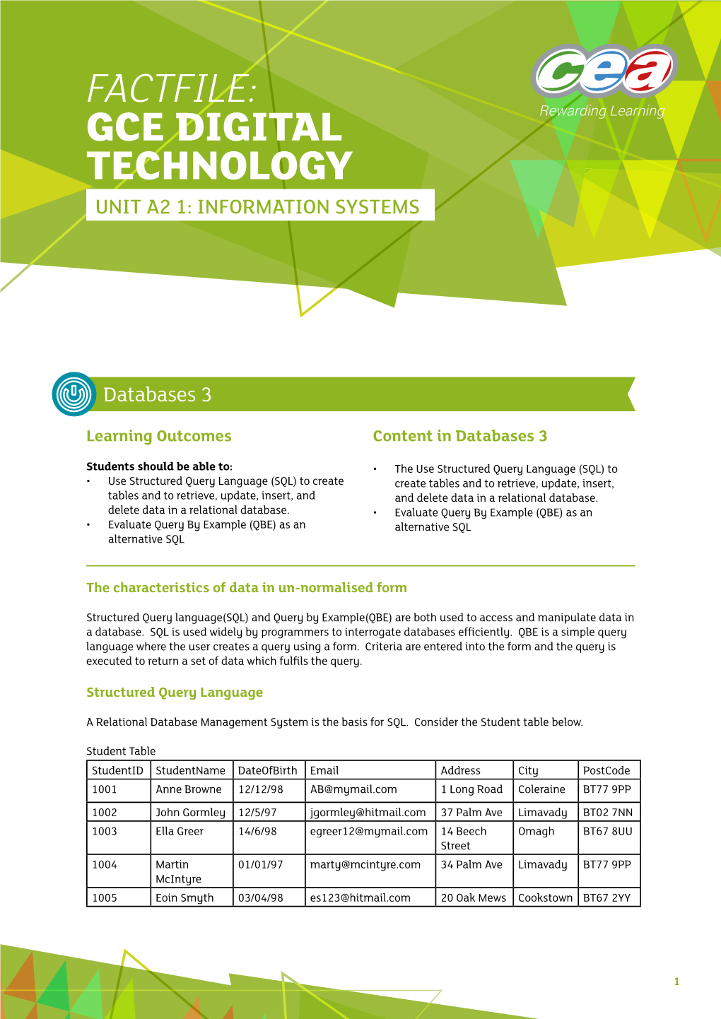 Factfile: Gce Digital Technology Unit A2 1: Information Systems
