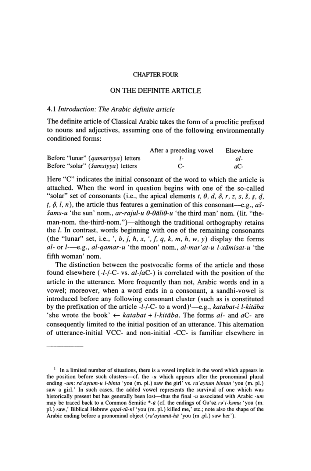 ON the DEFINITE ARTICLE 4.1 Introduction: the Arabic