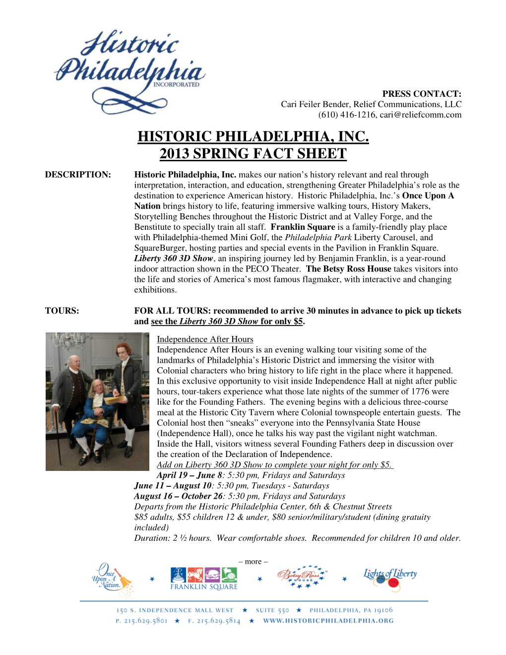 Historic Philadelphia, Inc. 2013 Spring Fact Sheet