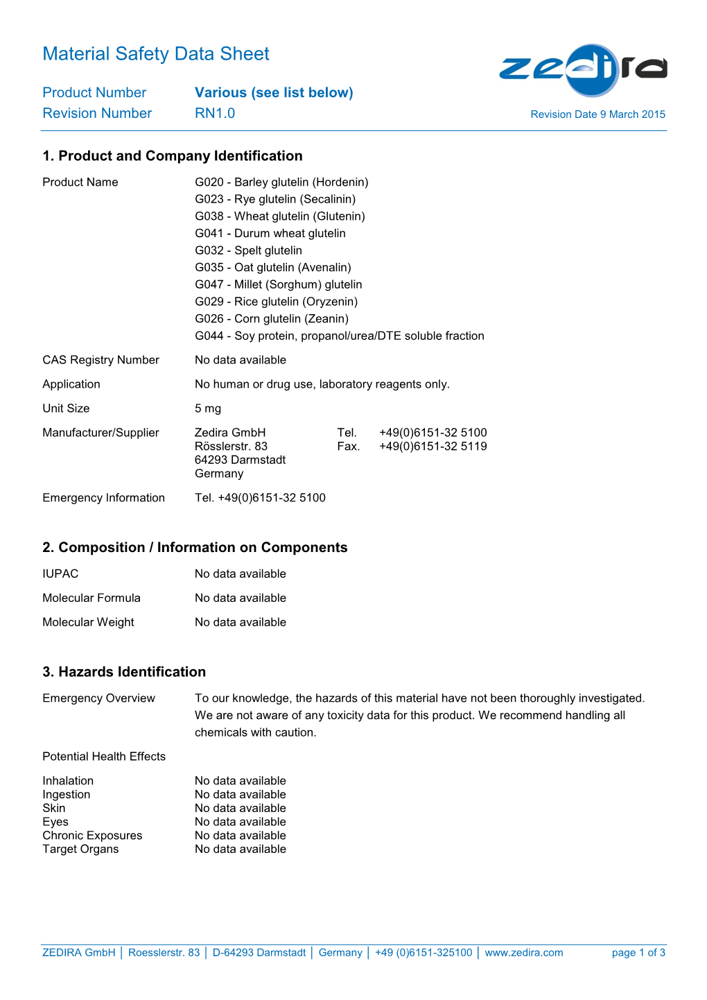 Material Safety Data Sheet