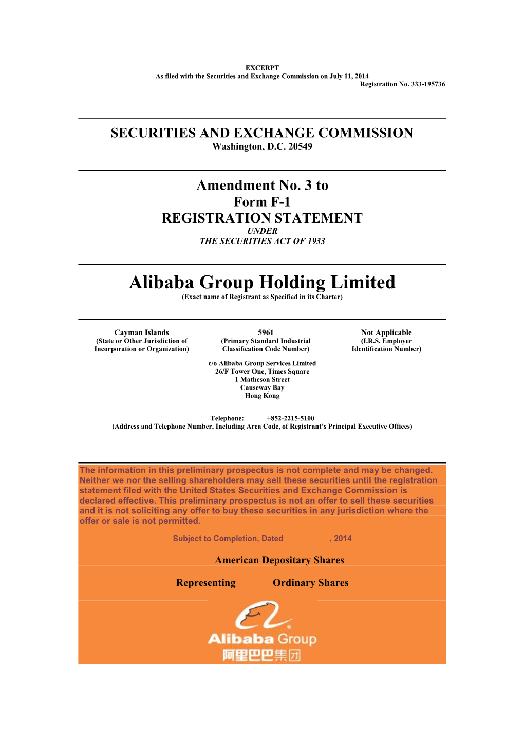 Alibaba Group Holding Limited (Exact Name of Registrant As Specified in Its Charter)