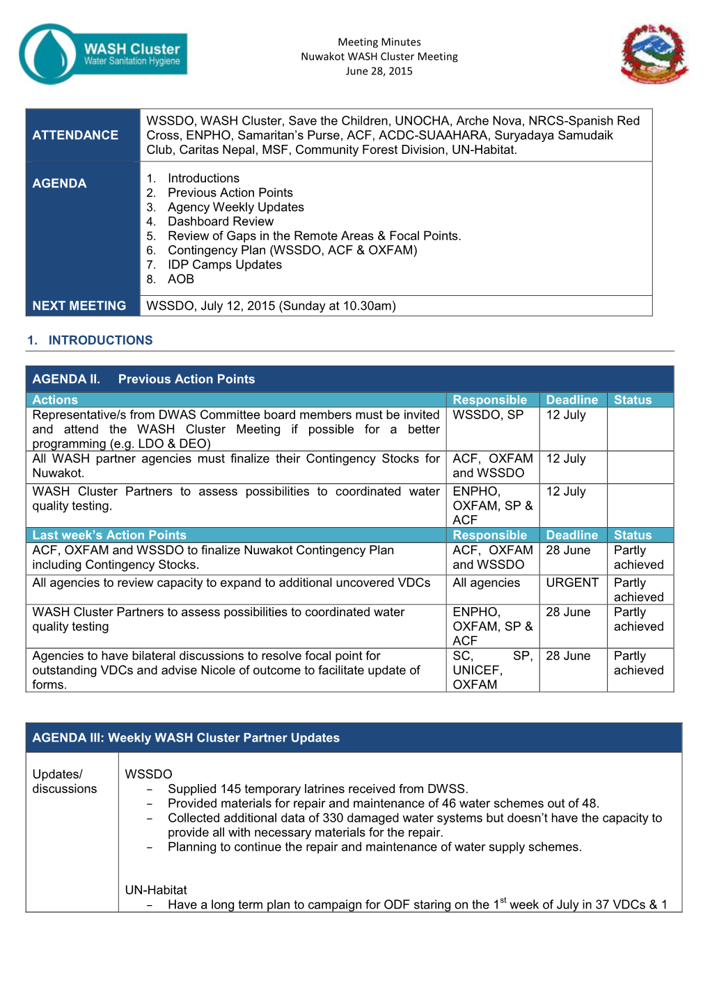 ATTENDANCE WSSDO, WASH Cluster