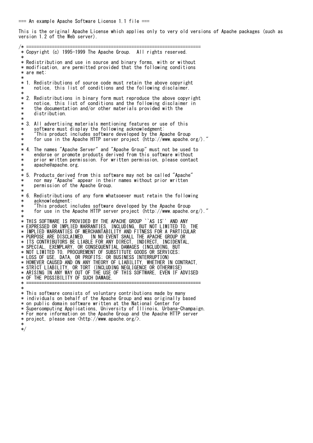 An Example Apache Software License 1.1 File === This Is the Original
