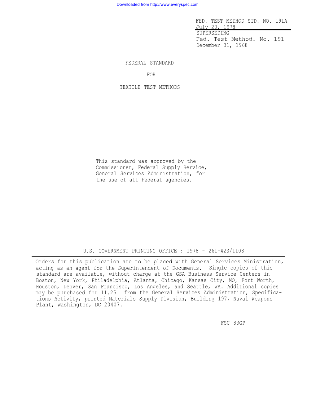 FED. TEST METHOD STD. NO. 191A July 20, 1978 SUPERSEDING Fed