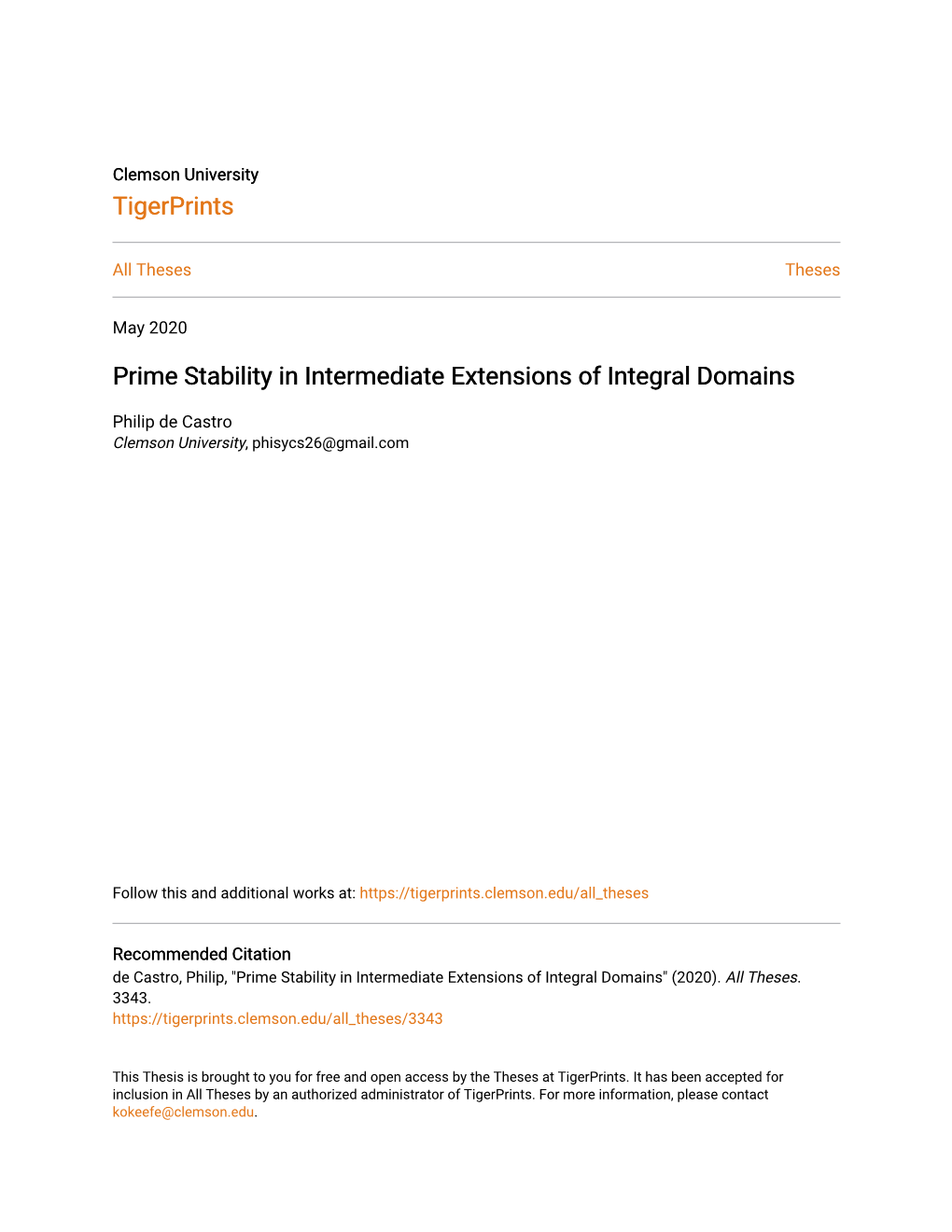 Prime Stability in Intermediate Extensions of Integral Domains