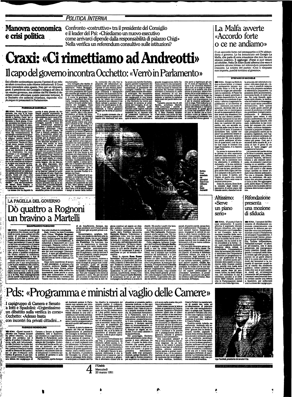 Craxi: «Ci Rimettiamo Ad Andreotti» Ad Ottobre»
