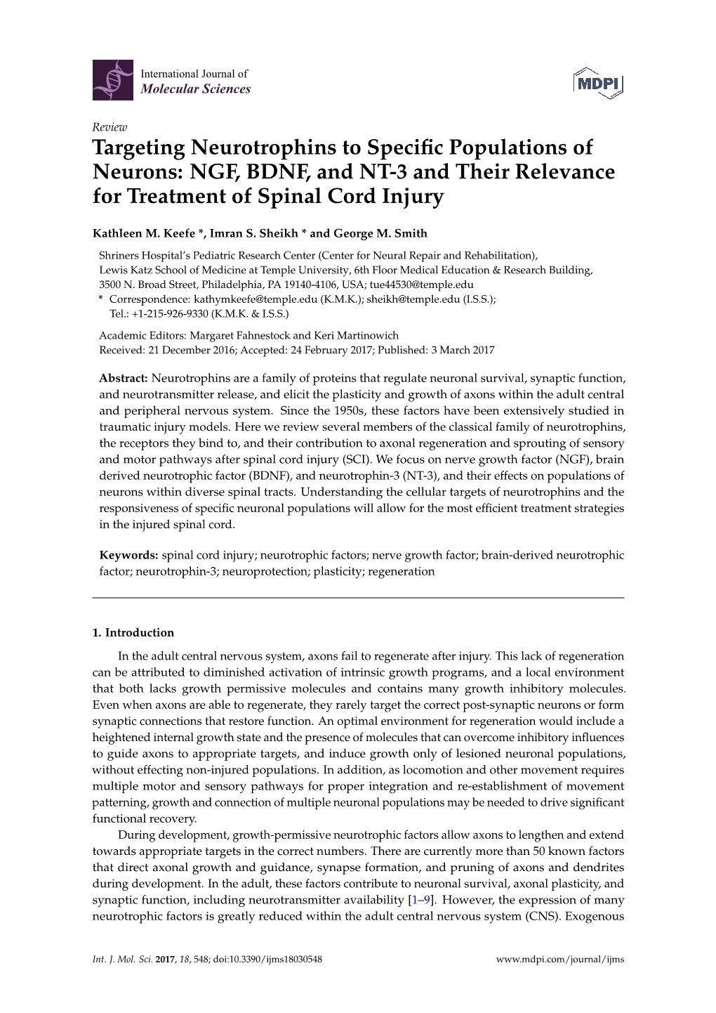 NGF, BDNF, and NT-3 and Their Relevance for Treatment of Spinal Cord Injury