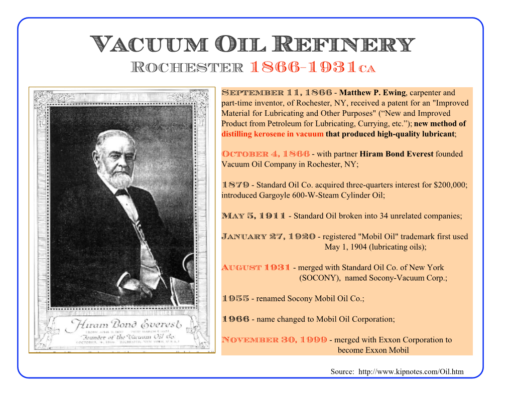 Vacuum Oil Refinery Rochester 1866-1931Ca