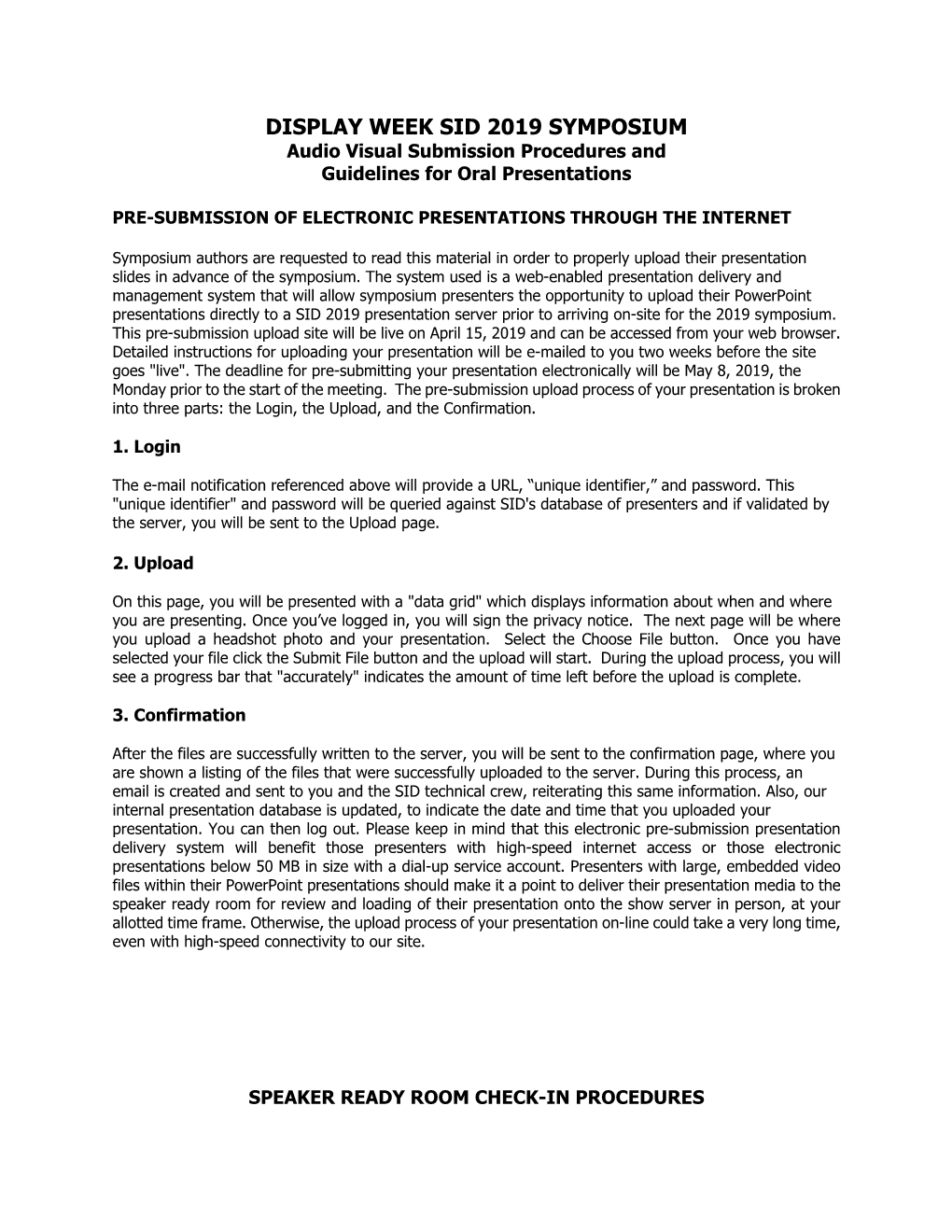 DISPLAY WEEK SID 2019 SYMPOSIUM Audio Visual Submission Procedures and Guidelines for Oral Presentations