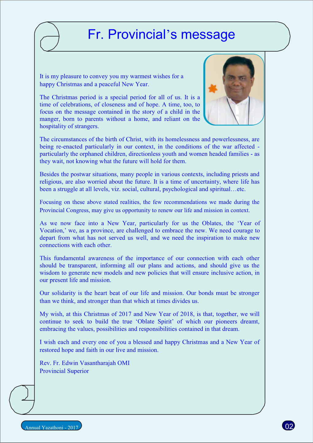 Fr. Provincial‟S Message