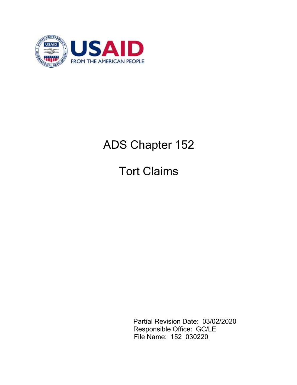 ADS Chapter 152 Tort Claims