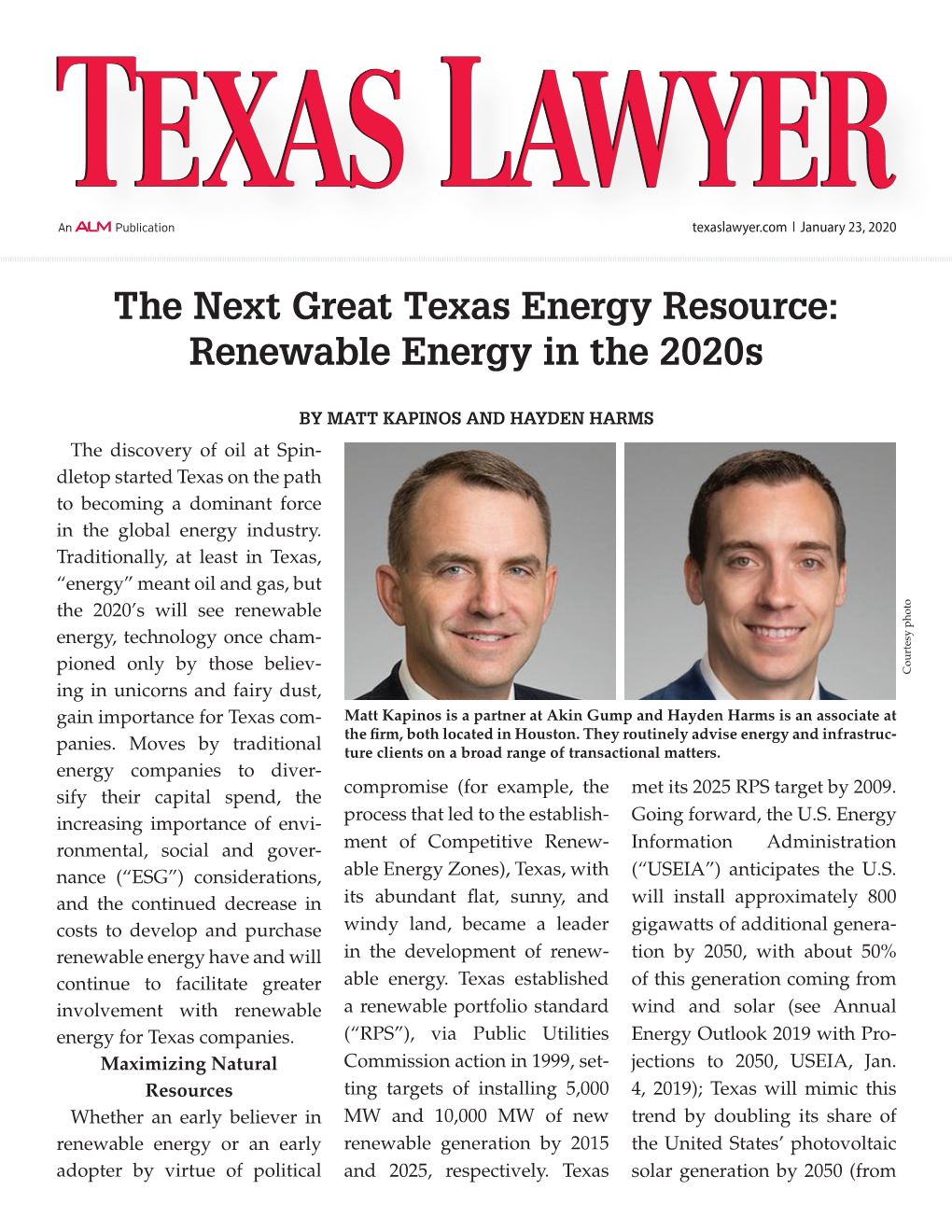 The Next Great Texas Energy Resource: Renewable Energy in the 2020S