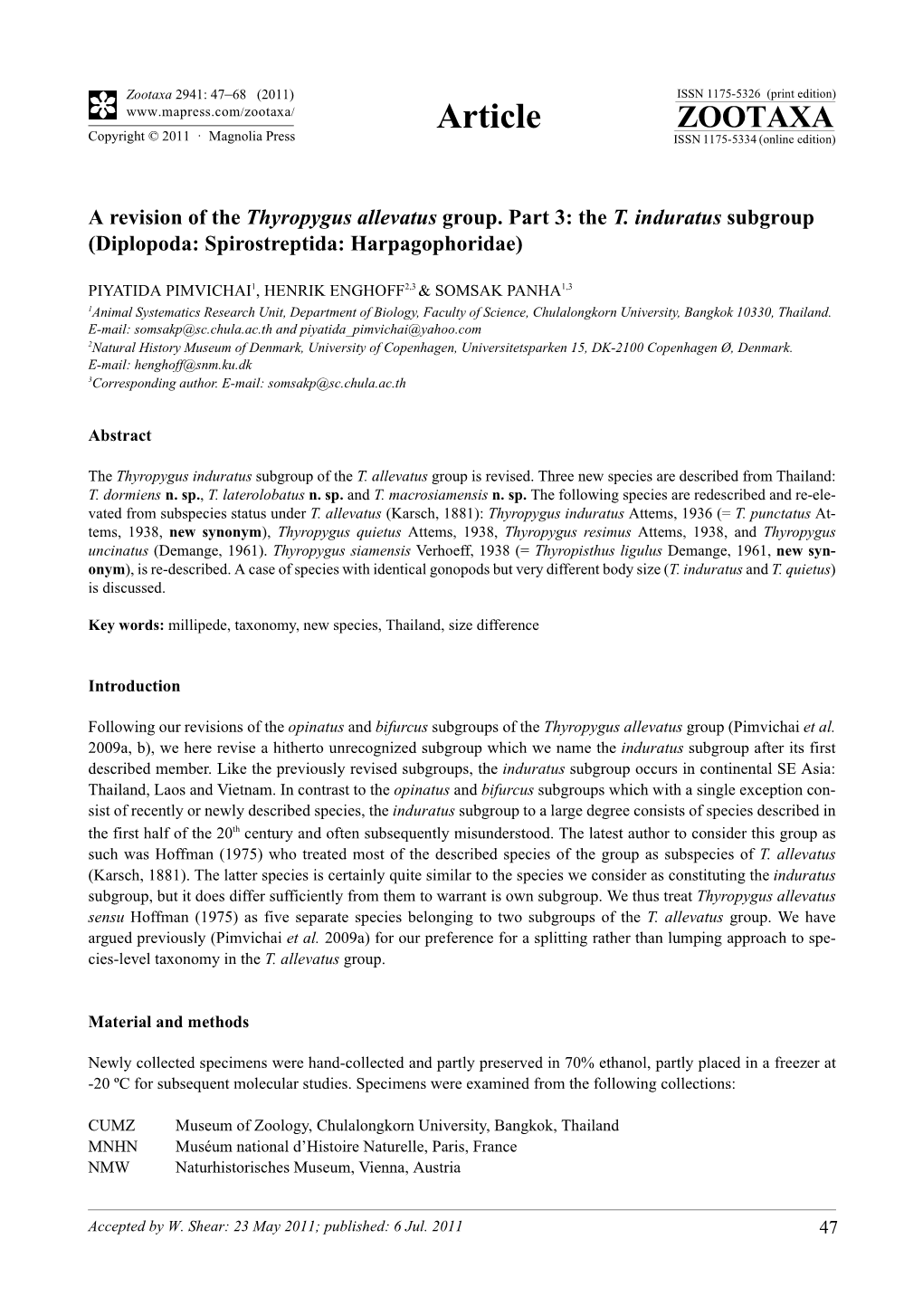A Revision of the Thyropygus Allevatus Group. Part 3: the T. Induratus Subgroup (Diplopoda: Spirostreptida: Harpagophoridae)