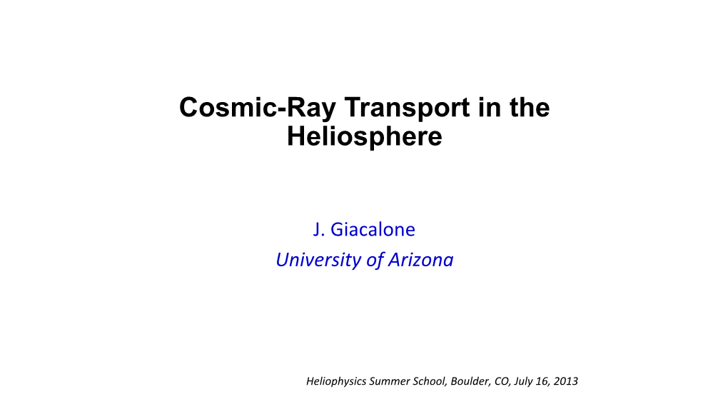 Cosmic-Ray Transport in the Heliosphere