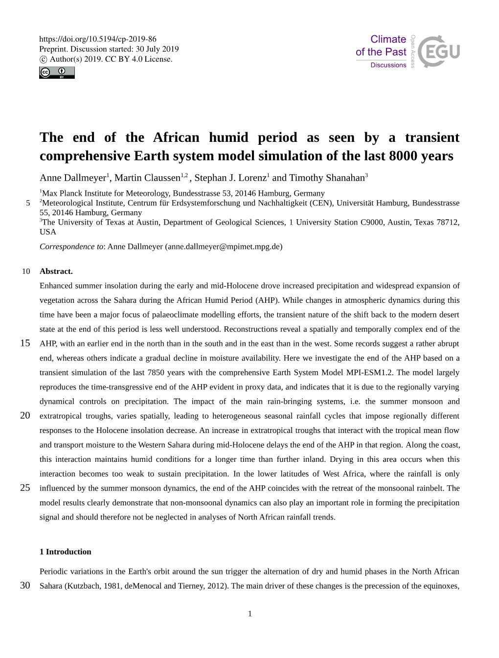 The End of the African Humid Period As Seen by a Transient