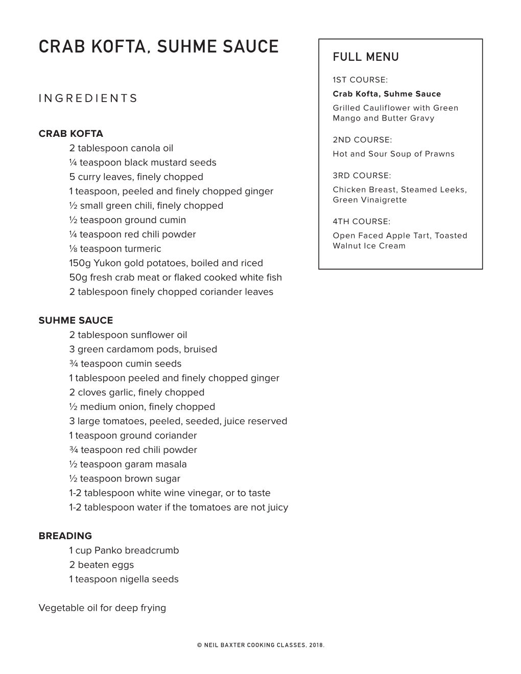 Crab Kofta, Suhme Sauce Full Menu