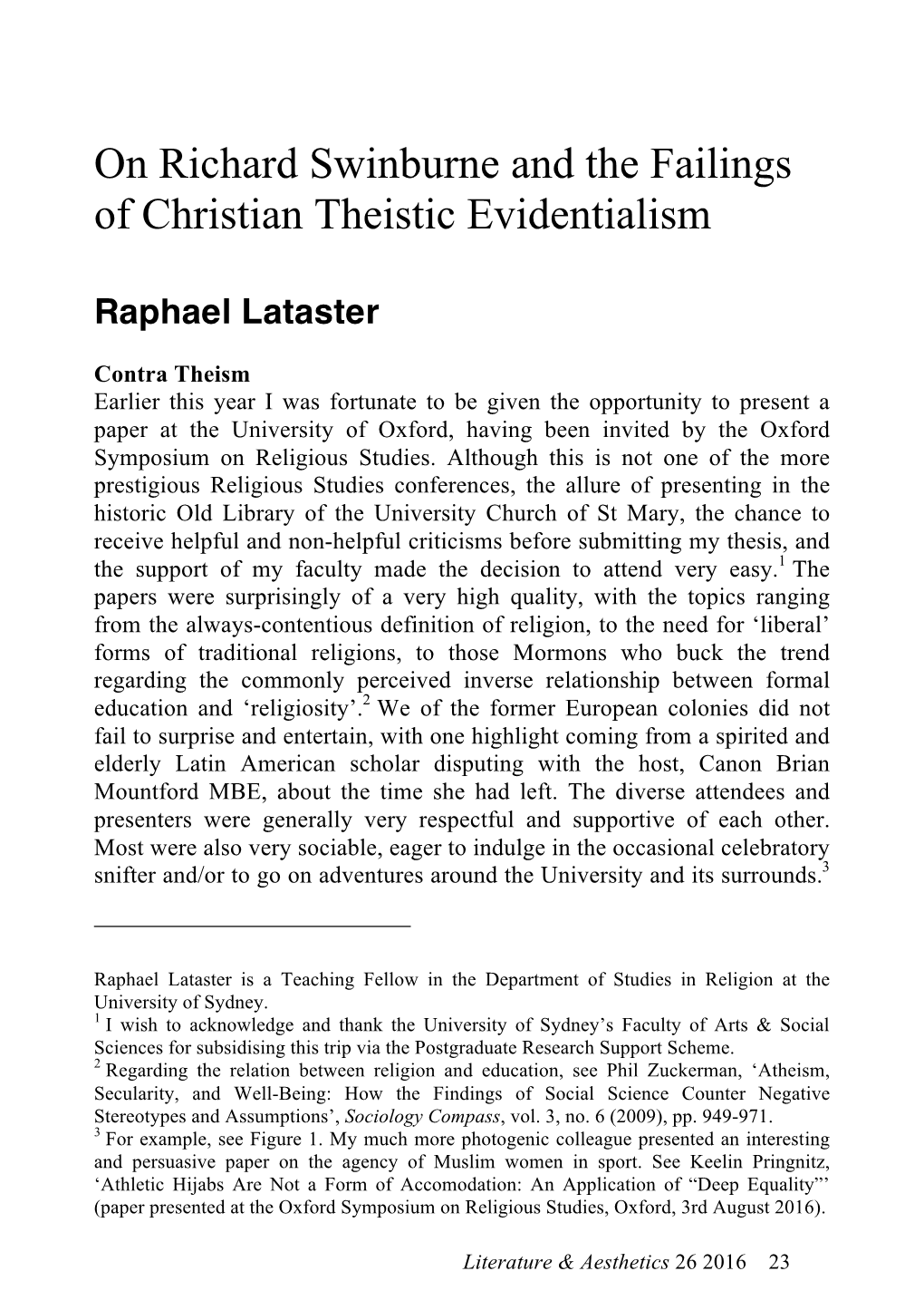 On Richard Swinburne and the Failings of Christian Theistic Evidentialism