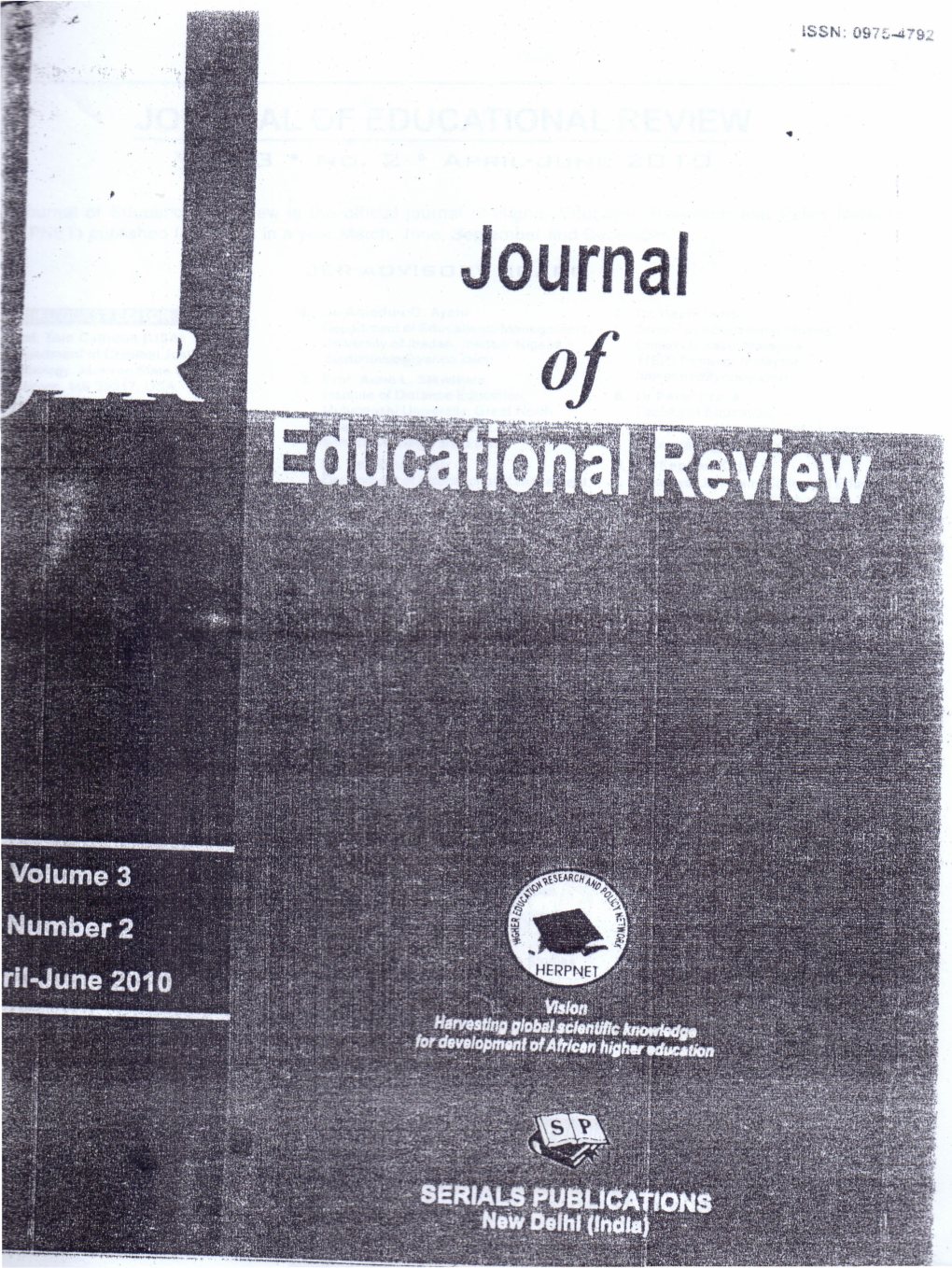 Journal of JOURNAL of EDUCATIONAL REVIEW Hij",., VOL