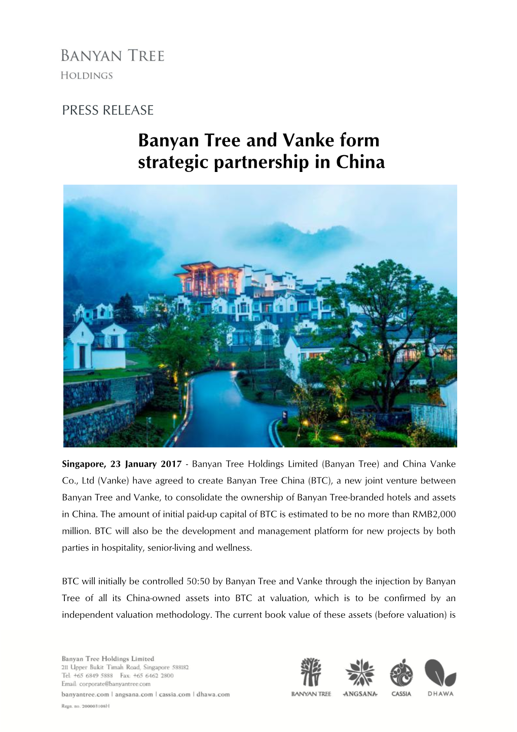 Banyan Tree and Vanke Form Strategic Partnership in China