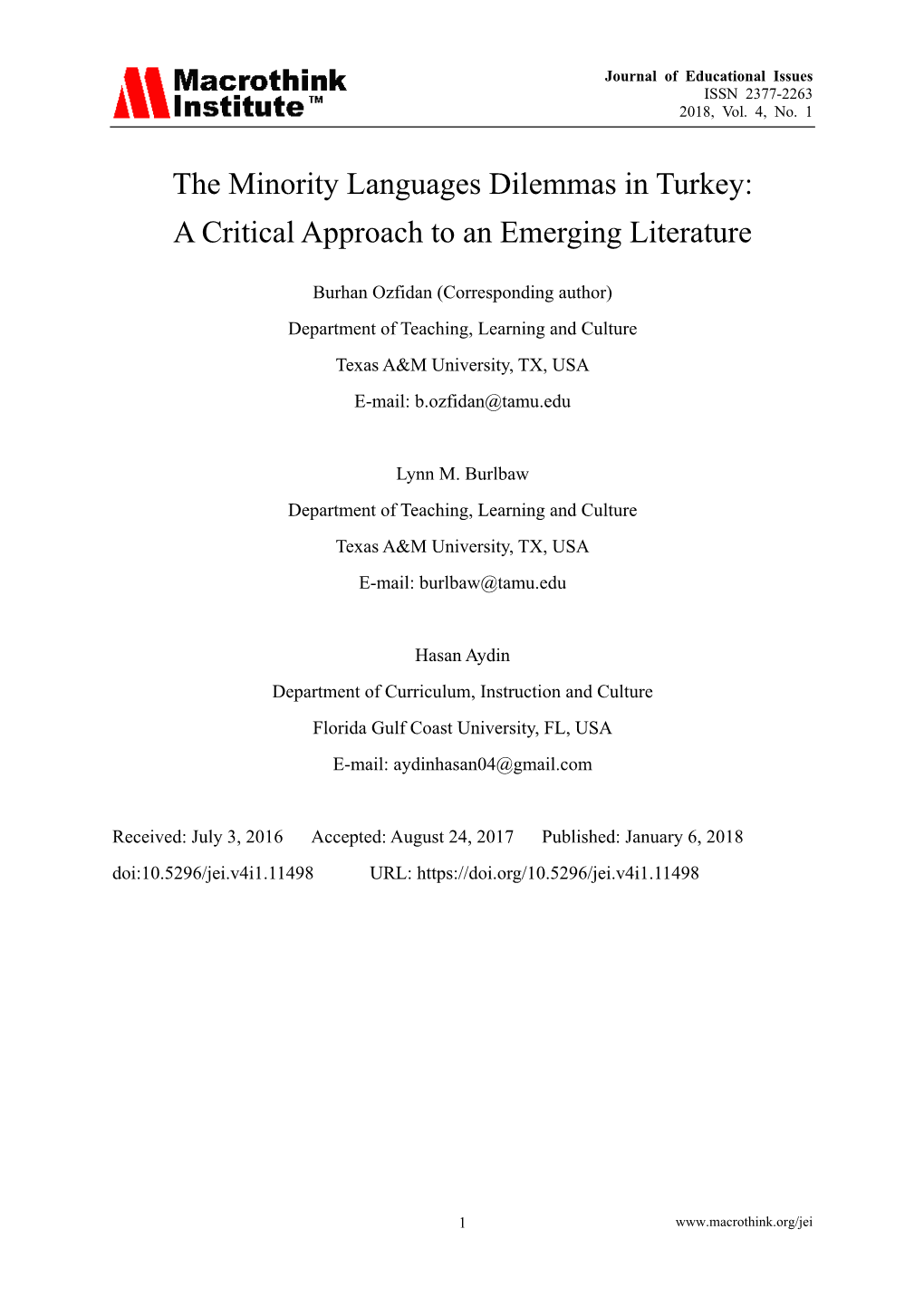 The Minority Languages Dilemmas in Turkey: a Critical Approach to an Emerging Literature