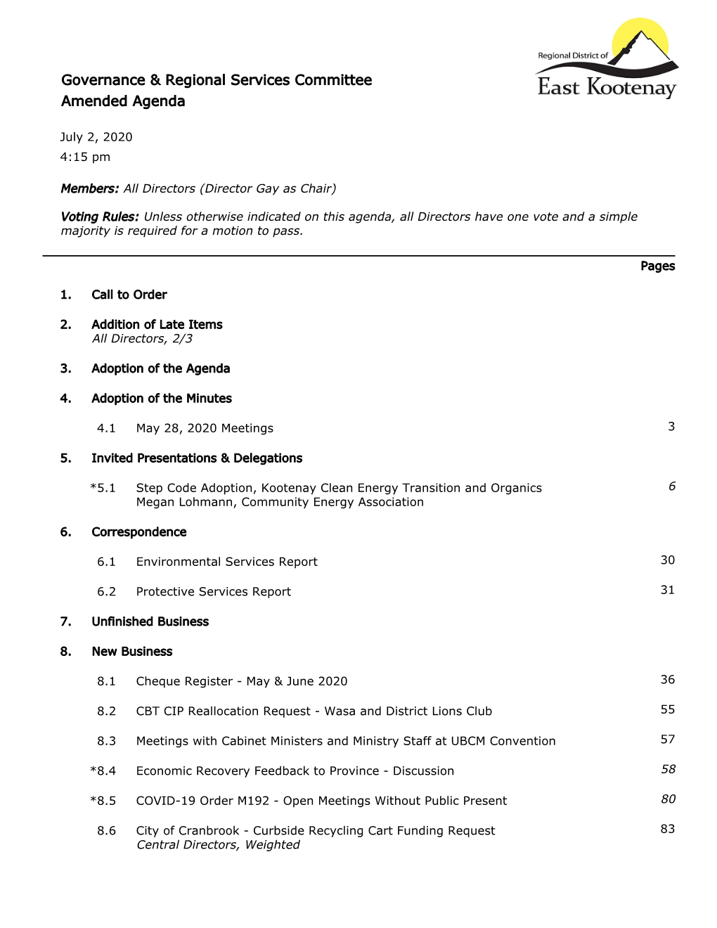 Governance & Regional Services Committee Agenda