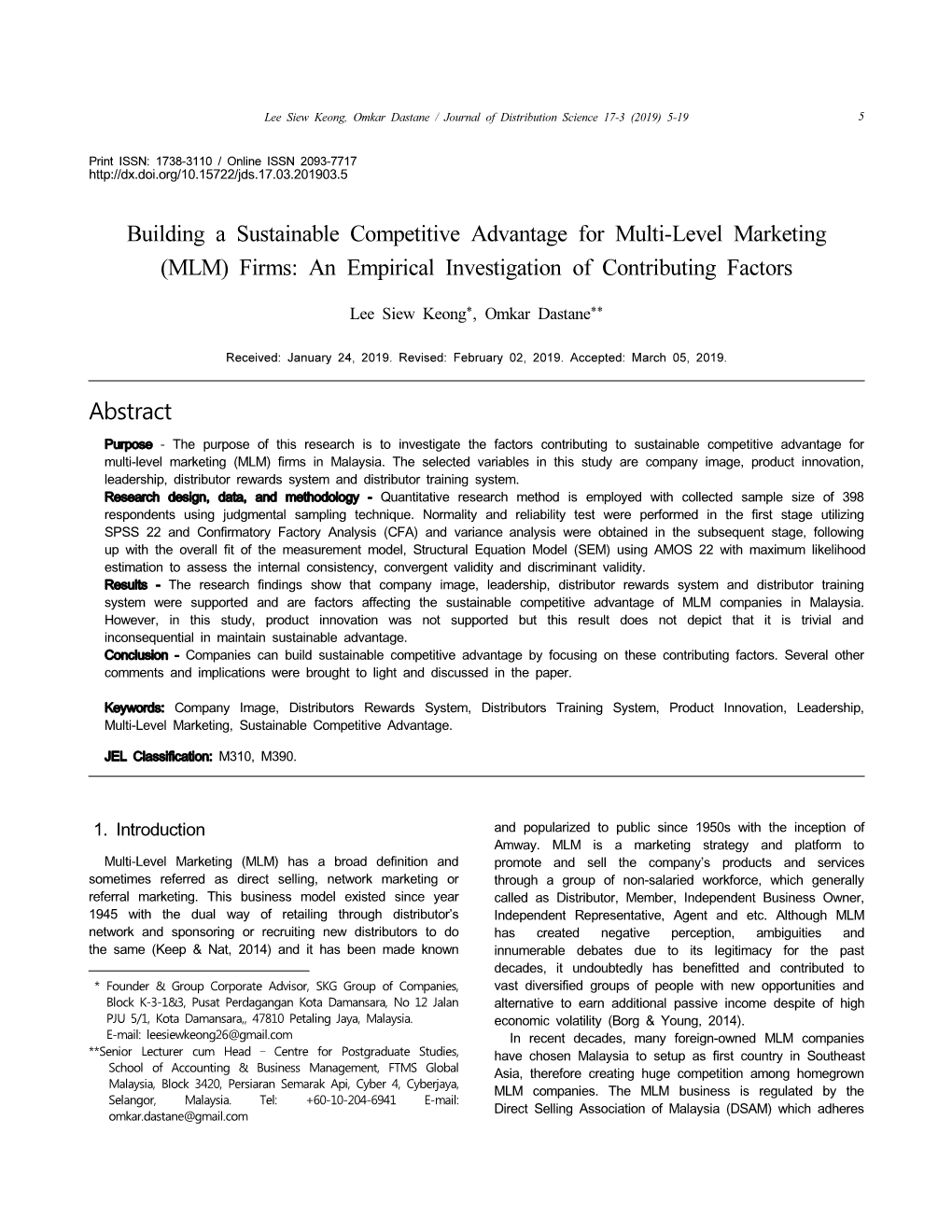 Building a Sustainable Competitive Advantage for Multi-Level Marketing (MLM) Firms: an Empirical Investigation of Contributing Factors
