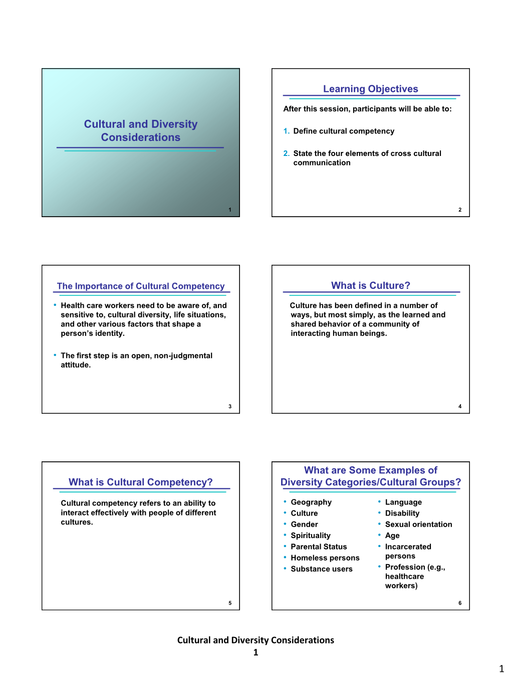 Cultural and Diversity Considerations 1 1 Four Elements for Four Elements for Cross-Cultural Communication Cross-Cultural Communication