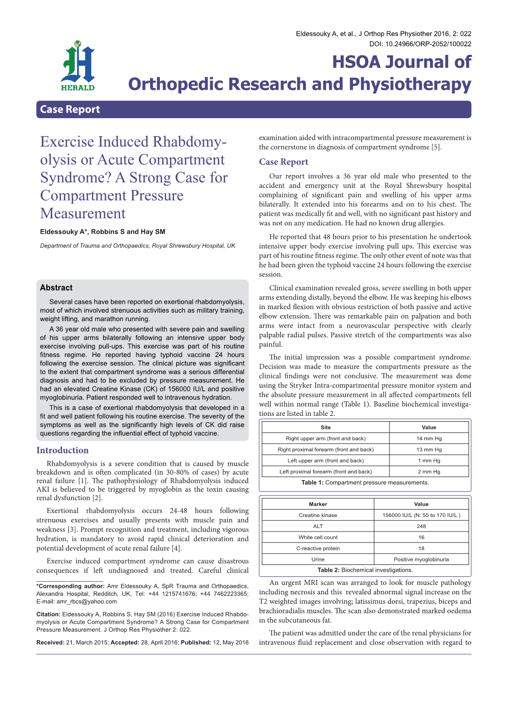 Exercise Induced Rhabdomy- Olysis Or Acute Compartment Syndrome?